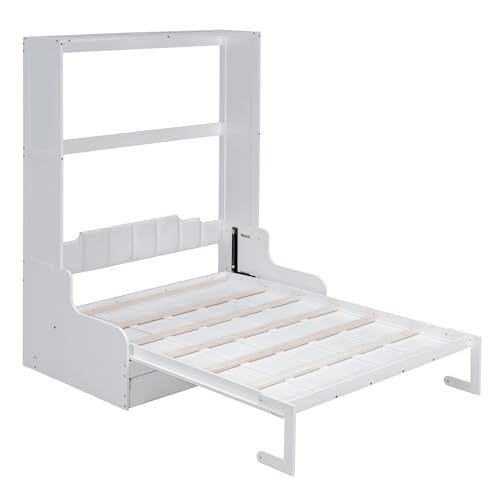 White Queen Size Wood Murphy Bed with Cushion T64867