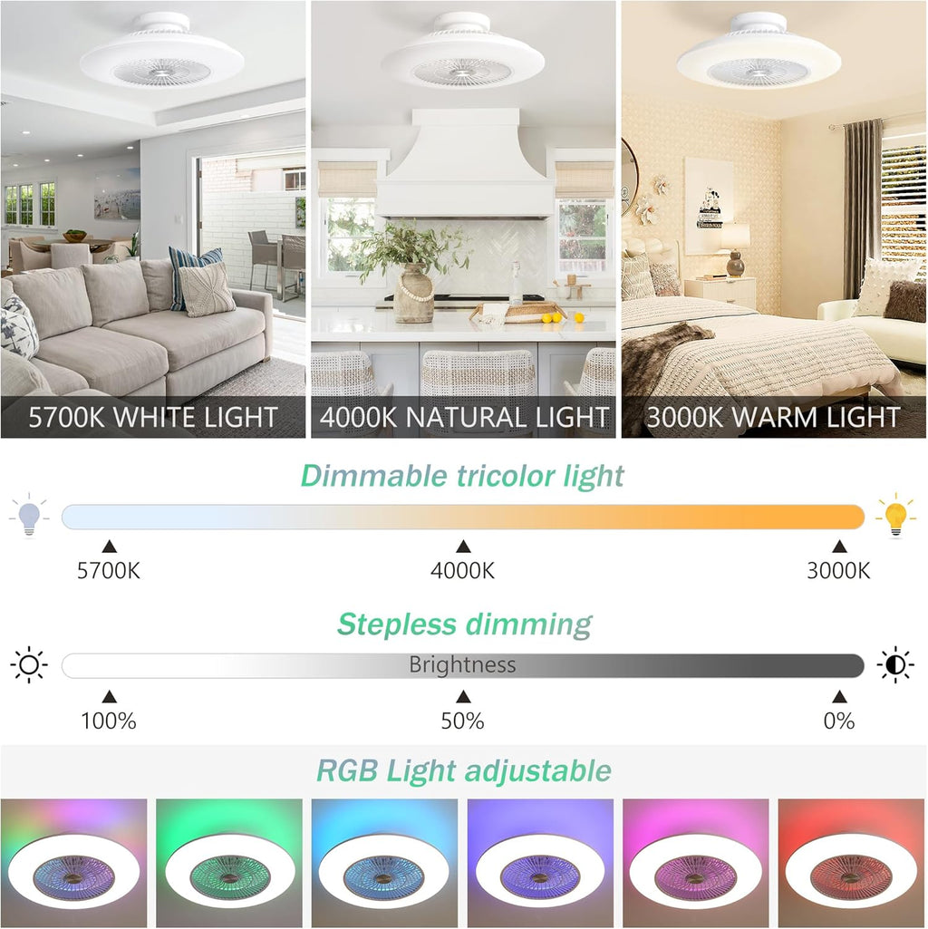 23" Low Profile Bladeless Ceiling Fan With Light And Remote M31862