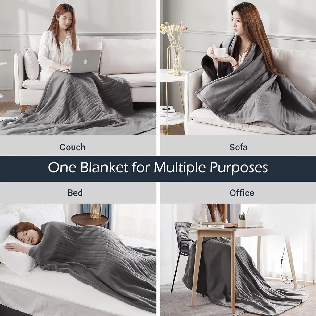 Grey Electric Fleece Heated Throw Blanket 50" x 60" C386