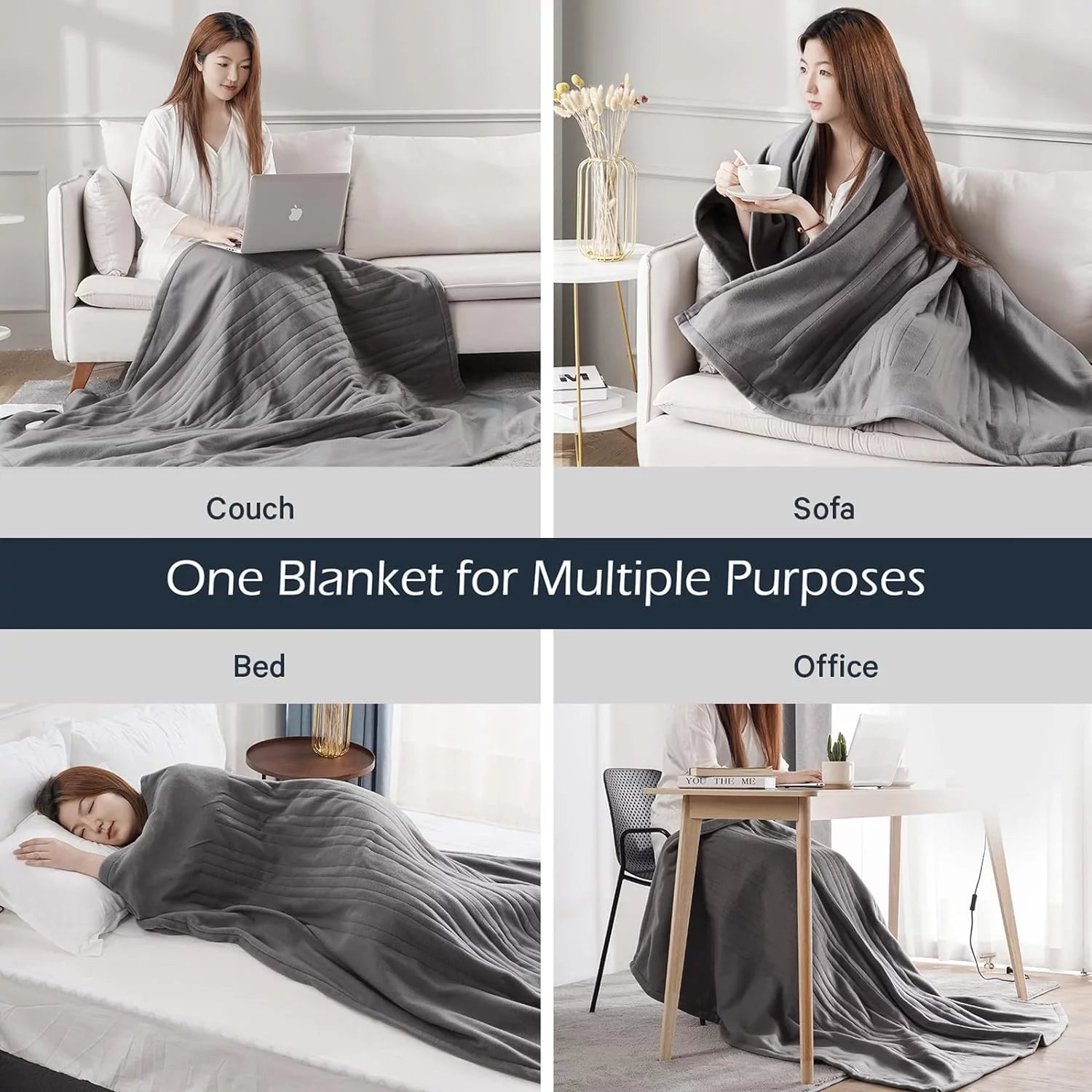 Grey Electric Fleece Heated Throw Blanket 50" x 60" C386