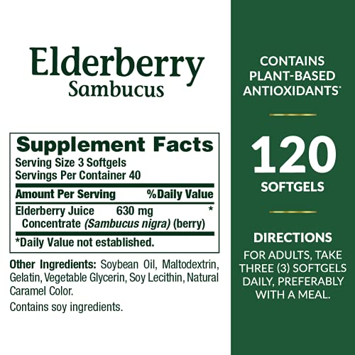 630 mg Elderberry Herbal Supplement Softgels, 120 Count T4042