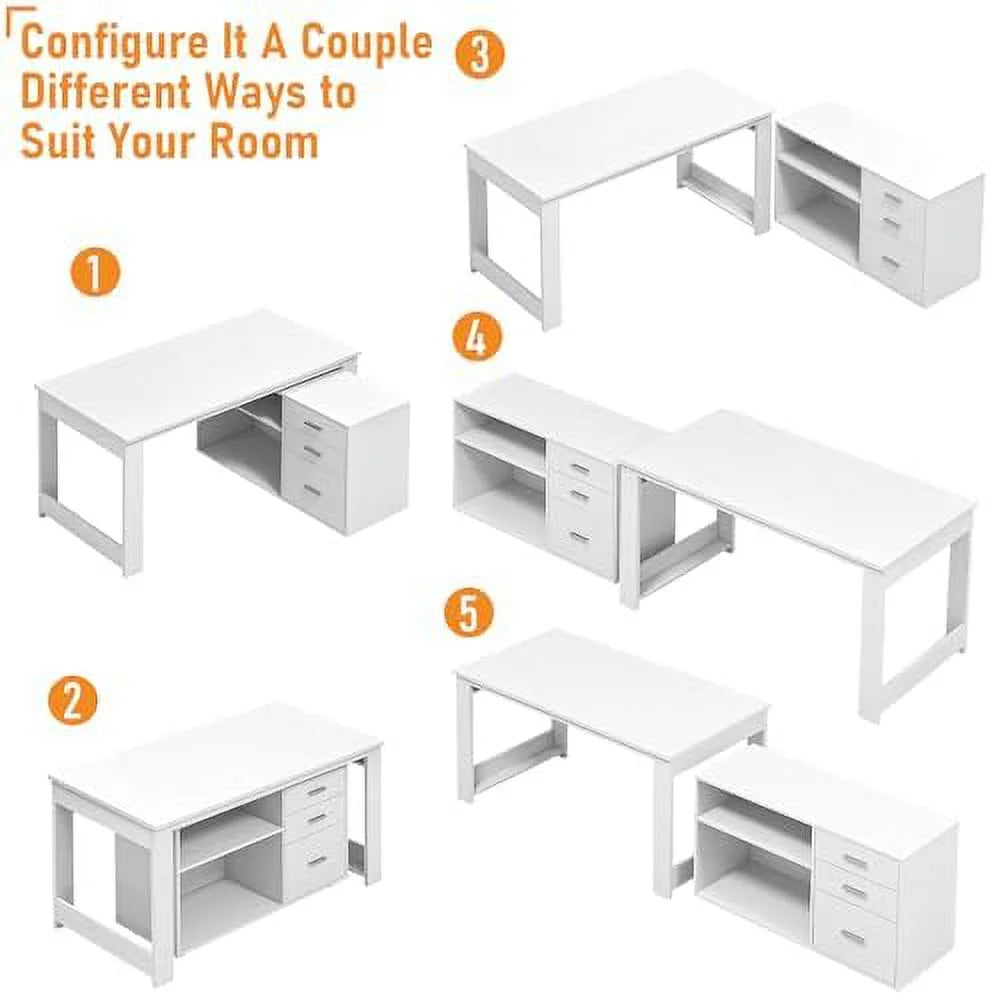 White L Shaped Corner Desk with 3 Drawers and 2 Shelves L62379