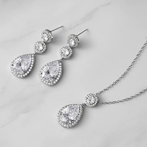 Teardrop Cubic Zirconia Necklace Earrings Set Q8019