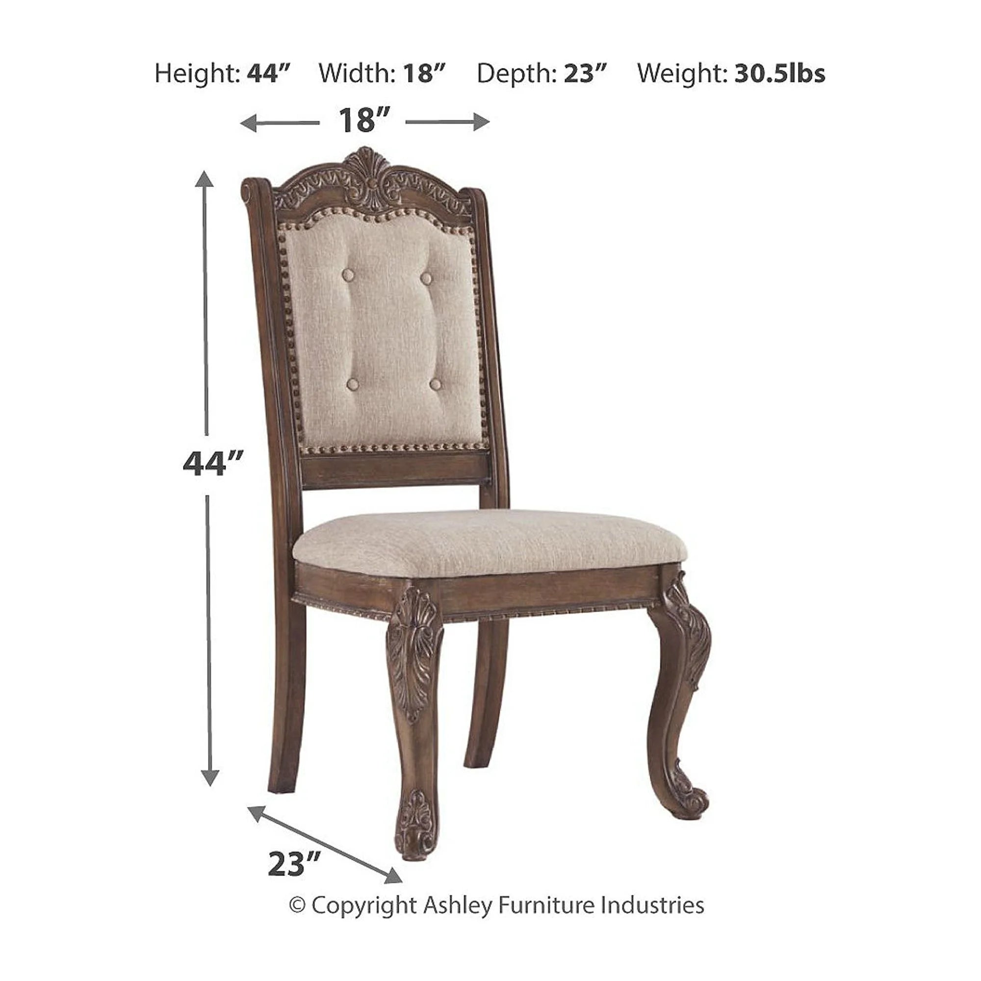 Antique Upholstered Dining Chair, Set of 2, Brown W488822
