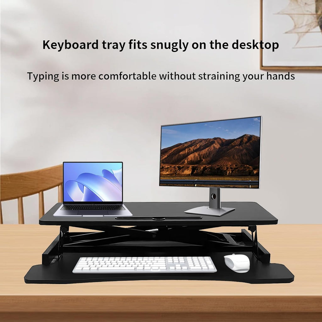 32" Height Adjustable Dual-Layer Standing Desk Converter with Keyboard Tray Y691