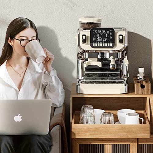 Espresso Machine with Milk Frother, Semi Automatic Coffee Machine with Grinder, 15 Bar Pressure Pump K443