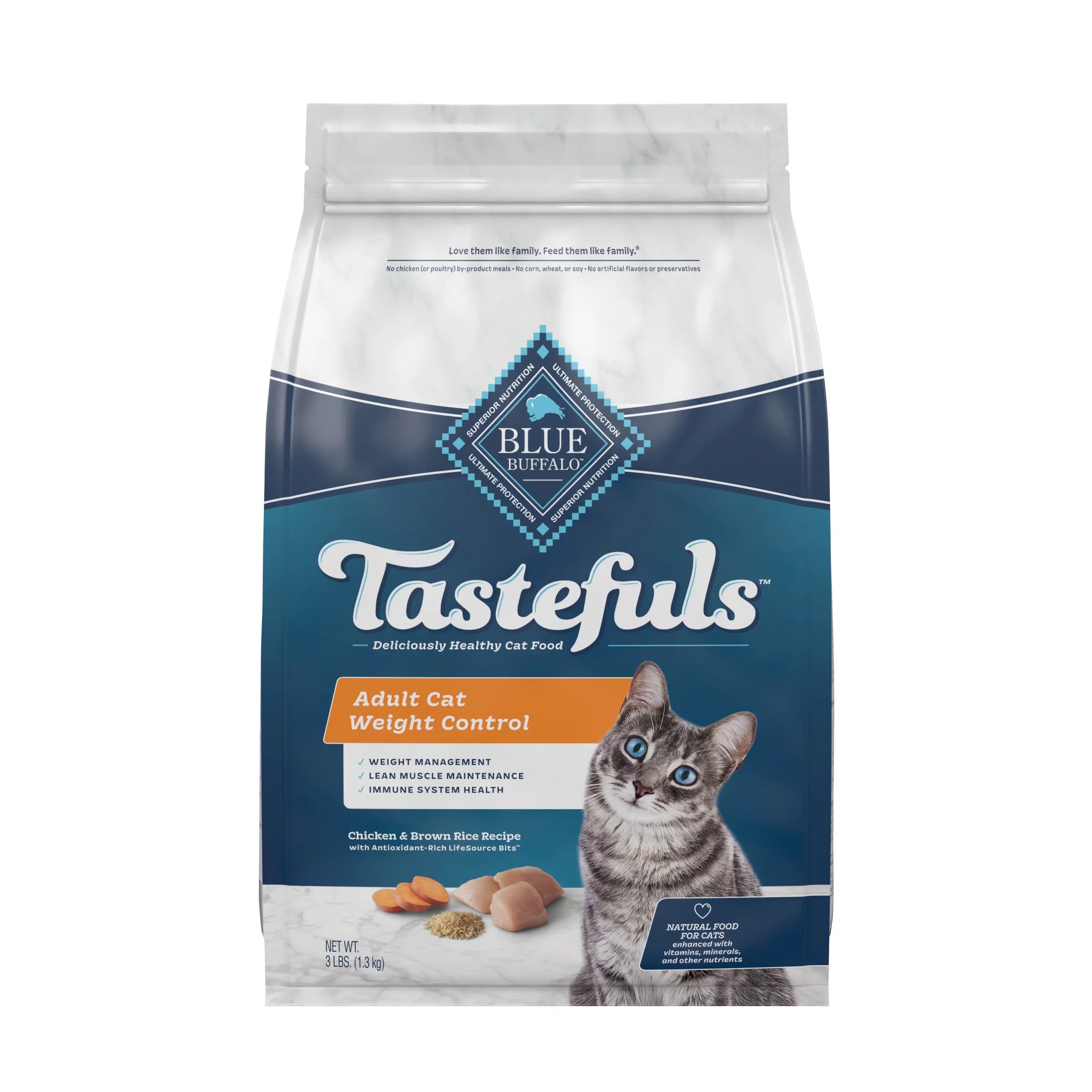 Blue Buffalo Tastefuls Weight Control Natural Adult Dry Cat Food, Chicken 3lb bag A3103