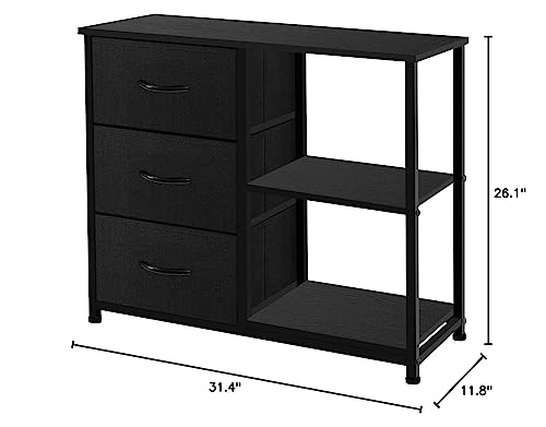 Rustic Brown Fabric 4 Drawer Dresser with 2 Shelves B52795