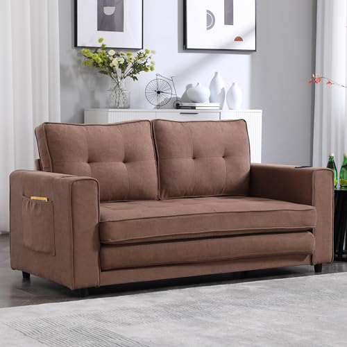 Dark Gray 3-in-1 Convertible Sleeper Sofa Bed with 2 Side Pocket Z911
