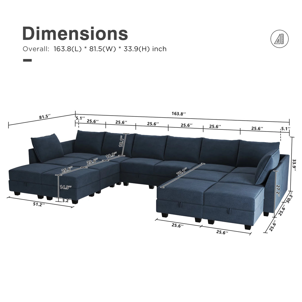 Navy Blue Velvet Modular Sleeper Sofa B635573