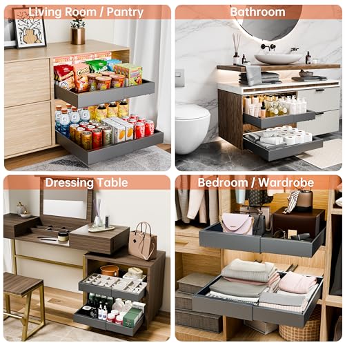 Expandable 12.6" - 20.5" Heavy Duty Adjustable Slide Out Drawer Black Cabinet Organizer L115249
