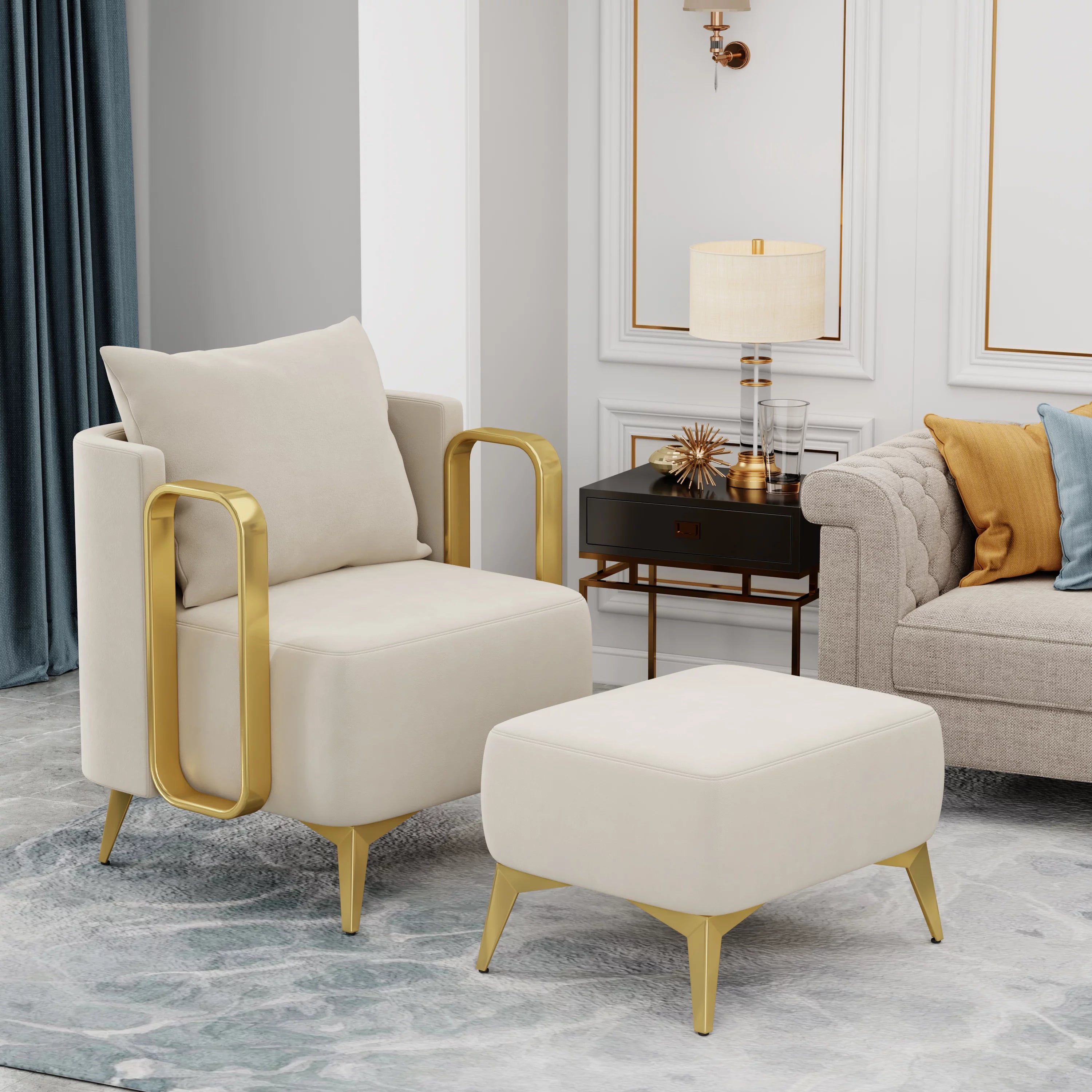Velvet Accent Chair with Ottoman S36226