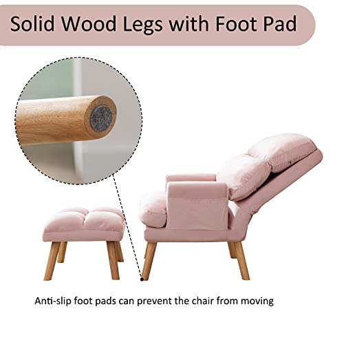 Beige Velvet Accent Chair with Ottoman M4718
