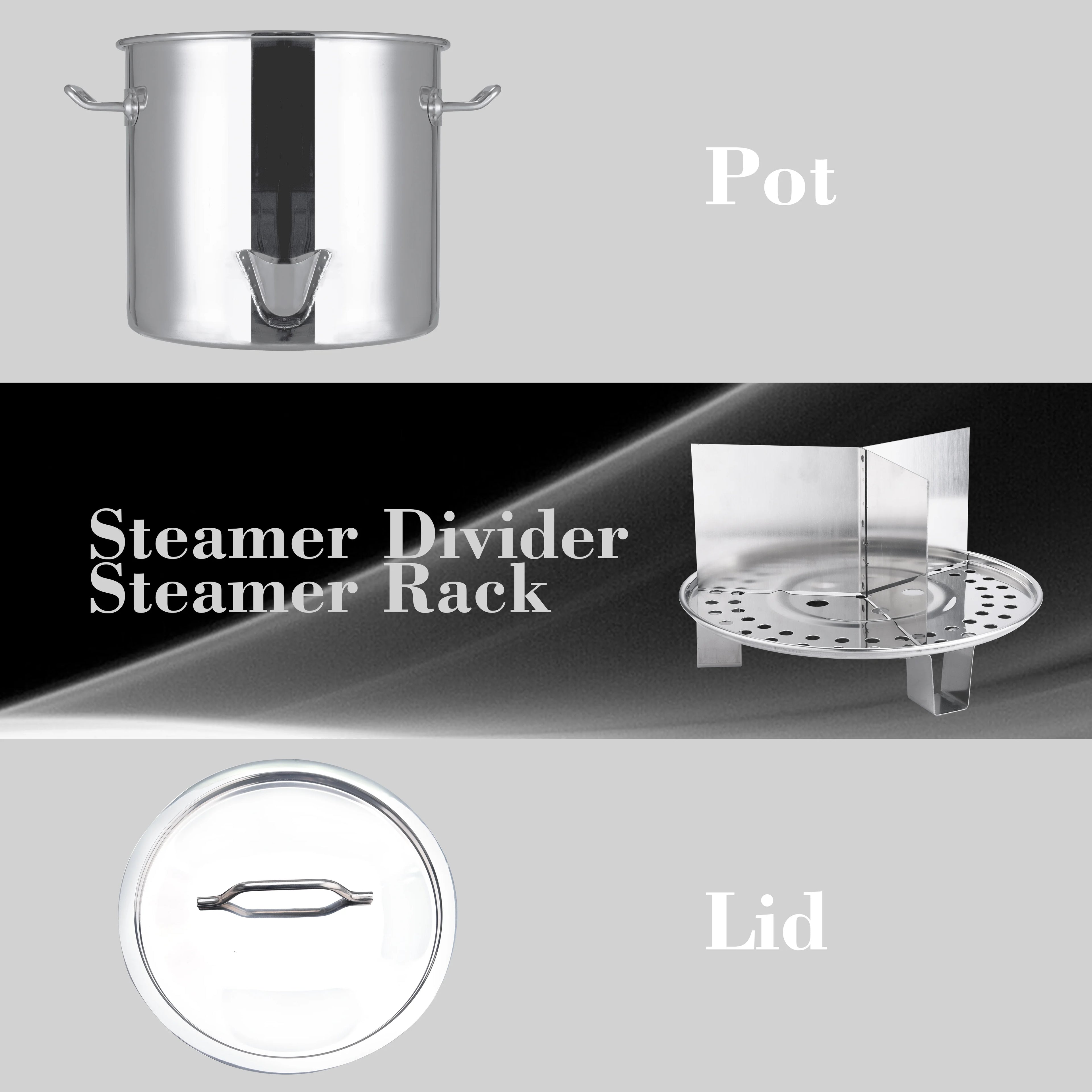 10 Gallon 40QT Stainless Steel Stock Pot with Lid & Steamer Rach E63836