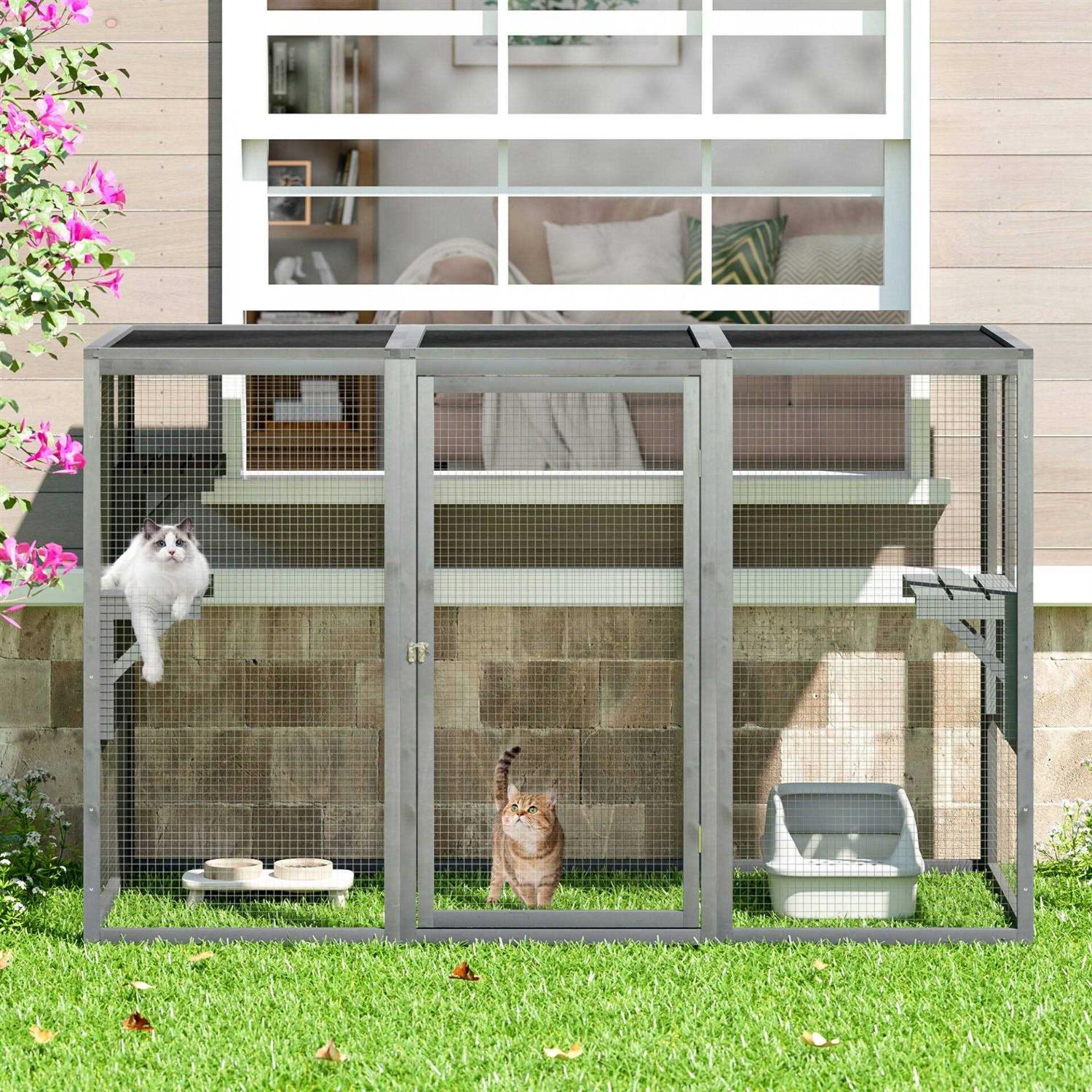 Wooden Outdoor Cat Enclosure Run Playpen Catio Q497079