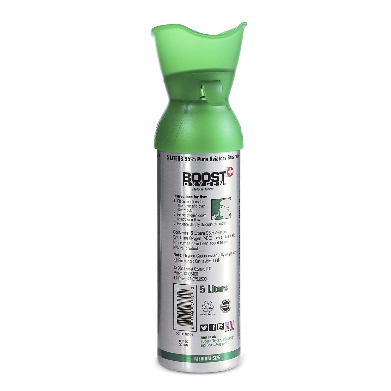 5 Liter Natural Pure Canned Supplemental Oxygen Bottle with Built in Mouthpiece (5 Pack) O2395
