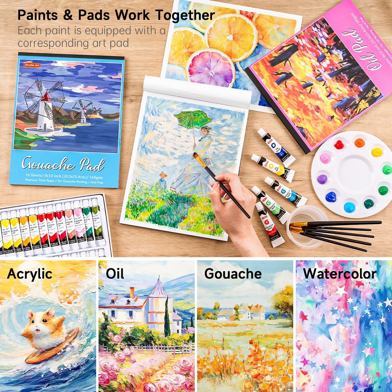168 Pcs Artist Painting Set with Aluminum and Wooden Easels A62029