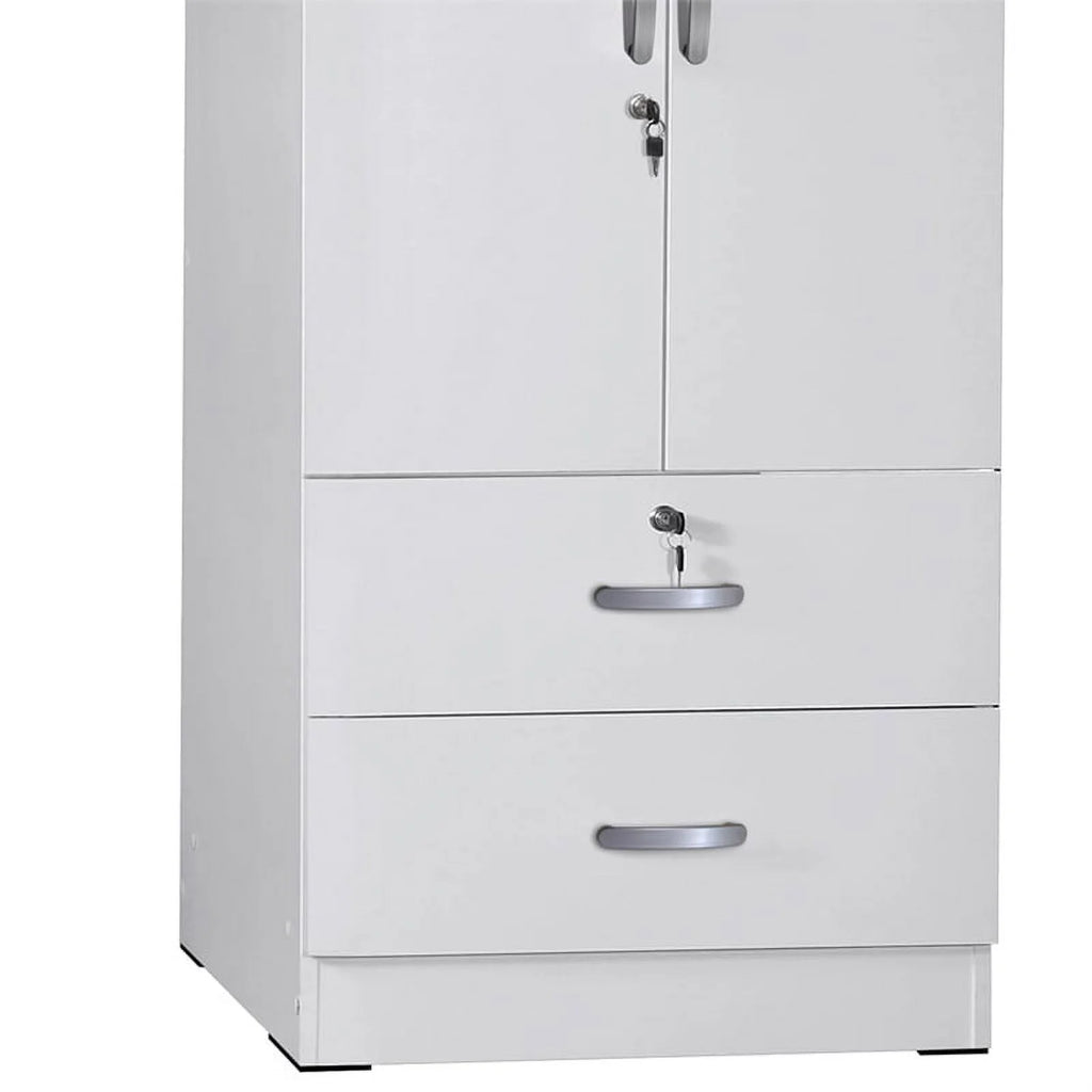 White Wood 2-Door Wardrobe Armoire with 2-Drawers N2250