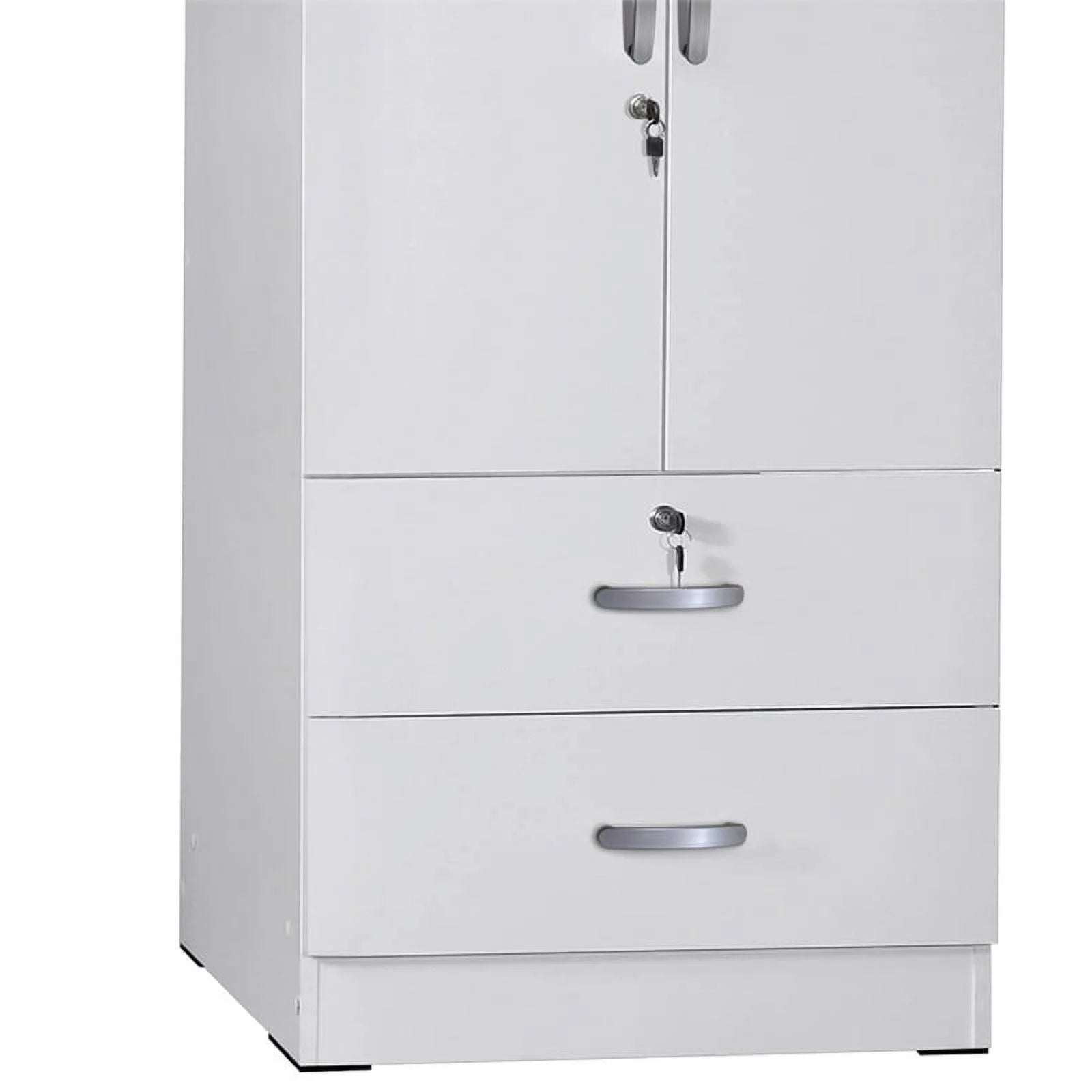 White Wood 2-Door Wardrobe Armoire with 2-Drawers N2250