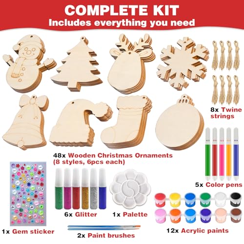 48pcs Wooden Christmas Ornaments Unfinished Paintable Blank Wood Slice L86489