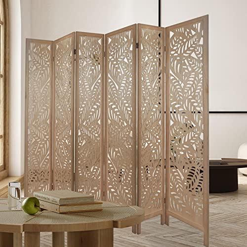 Light Brown 6 Panel Folding Wood Room Divider S6668