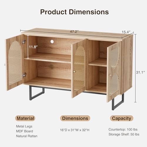 Natural Rattan Sideboard Cabinet with 2 Doors B306504