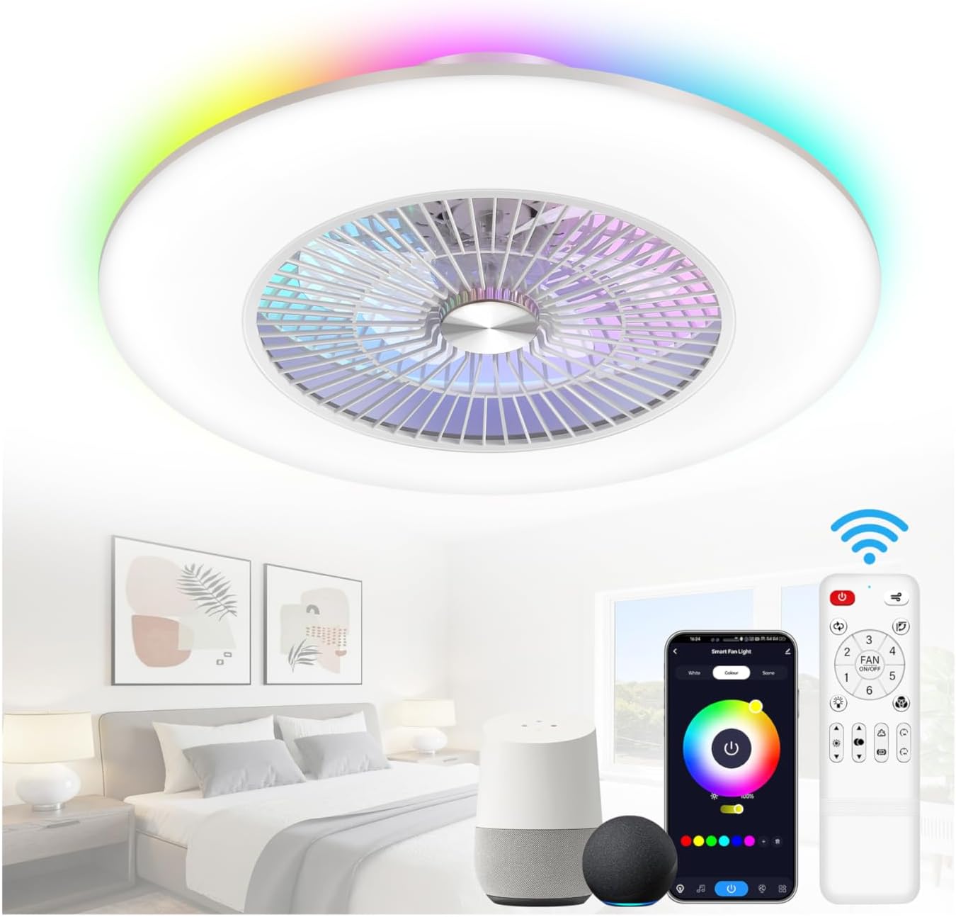23" Low Profile Bladeless Ceiling Fan With Light And Remote M31862