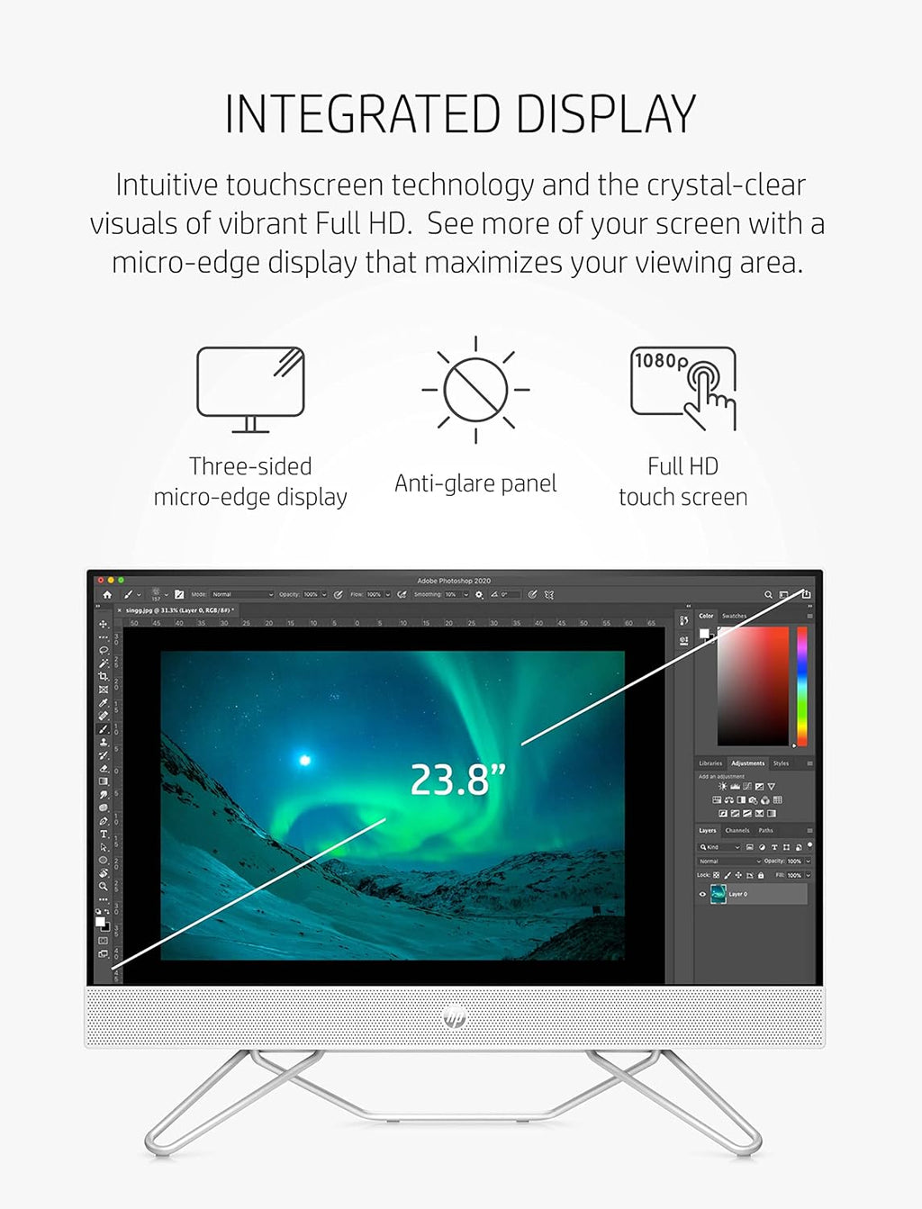 24" All-in-One Desktop, AMD Ryzen 7 5700U, 16 GB, 256 GB SSD & 1 TB Hard Drive, Full HD IPS Touchscreen, Windows 11 Home D60470