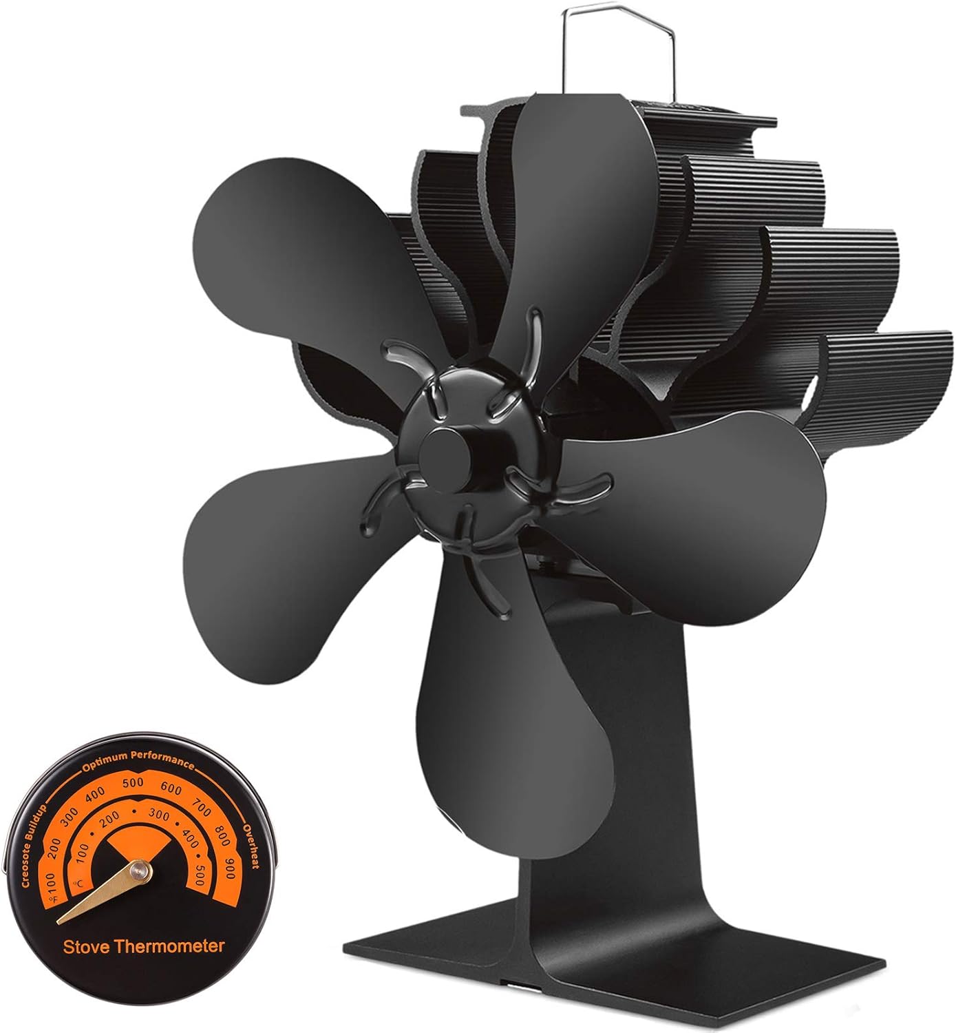 5-Blades Heat Powered Stove Fan with Thermometer Pack of 2 R64071