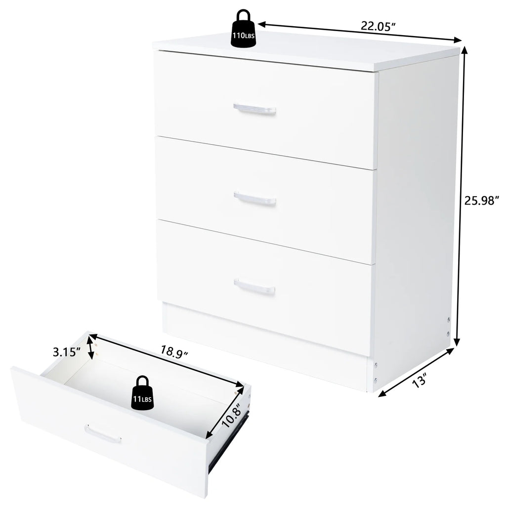 White 3-Drawer Wooden Dresser M65035