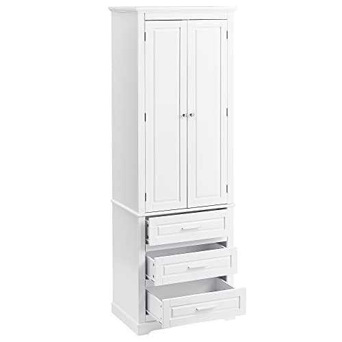 White 2 Door Tall Bathroom Storage Cabinet with 3 Drawers and Adjustable Shelves T5371