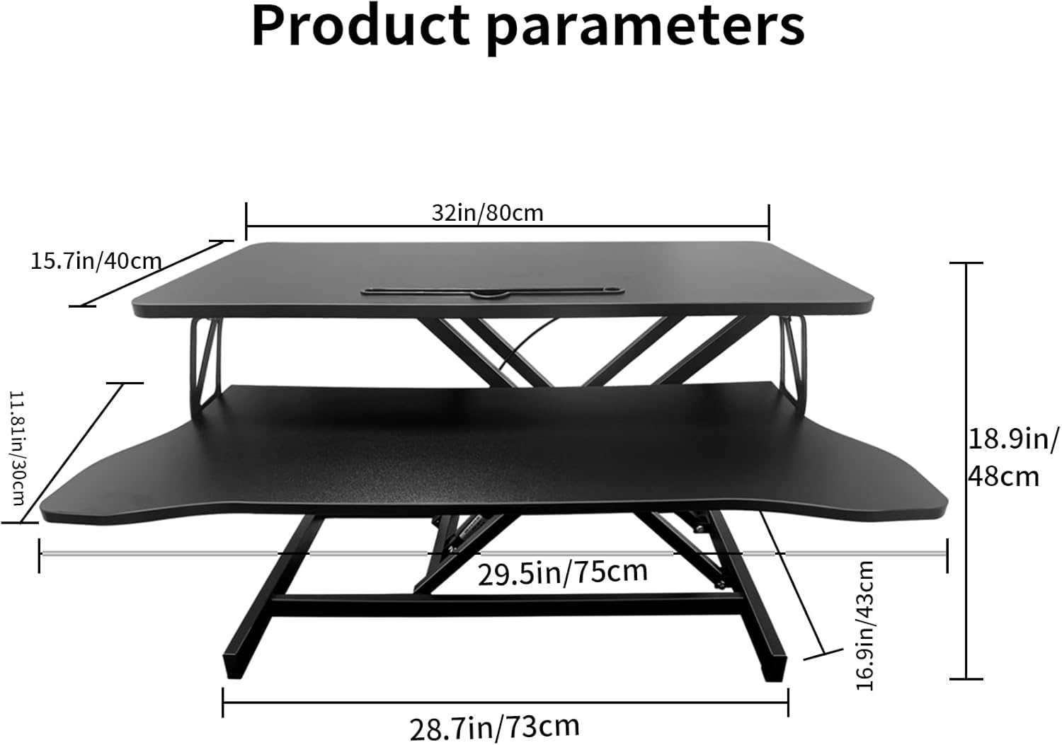 32" Height Adjustable Dual-Layer Standing Desk Converter with Keyboard Tray Y691