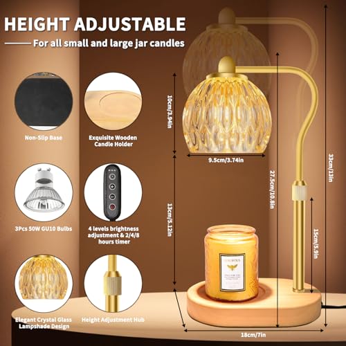 Candle Warmer Lamp with 3 Bulbs, Dimmable Adjustable Hight Gold L745