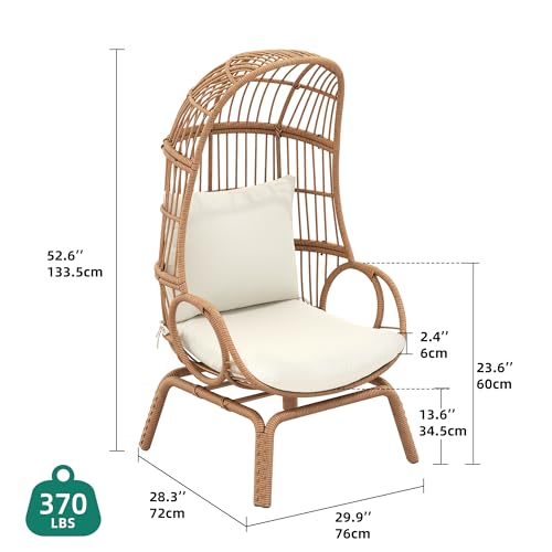 Beige Wicker Egg Chair with Stand & Cushion M137