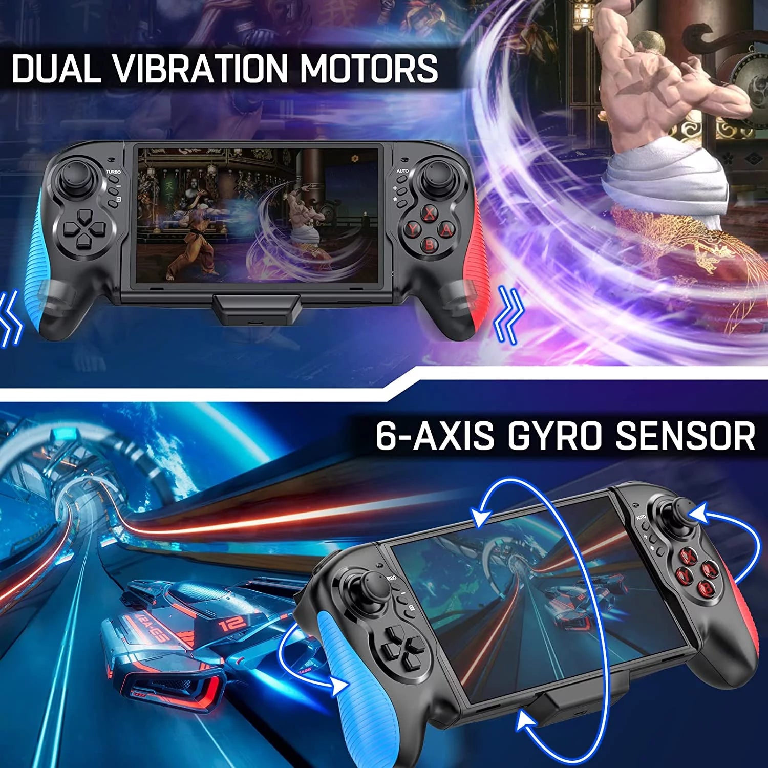 One-Piece Joypad Controller with Adjustable TURBO and Dual Motor Vibration U48620