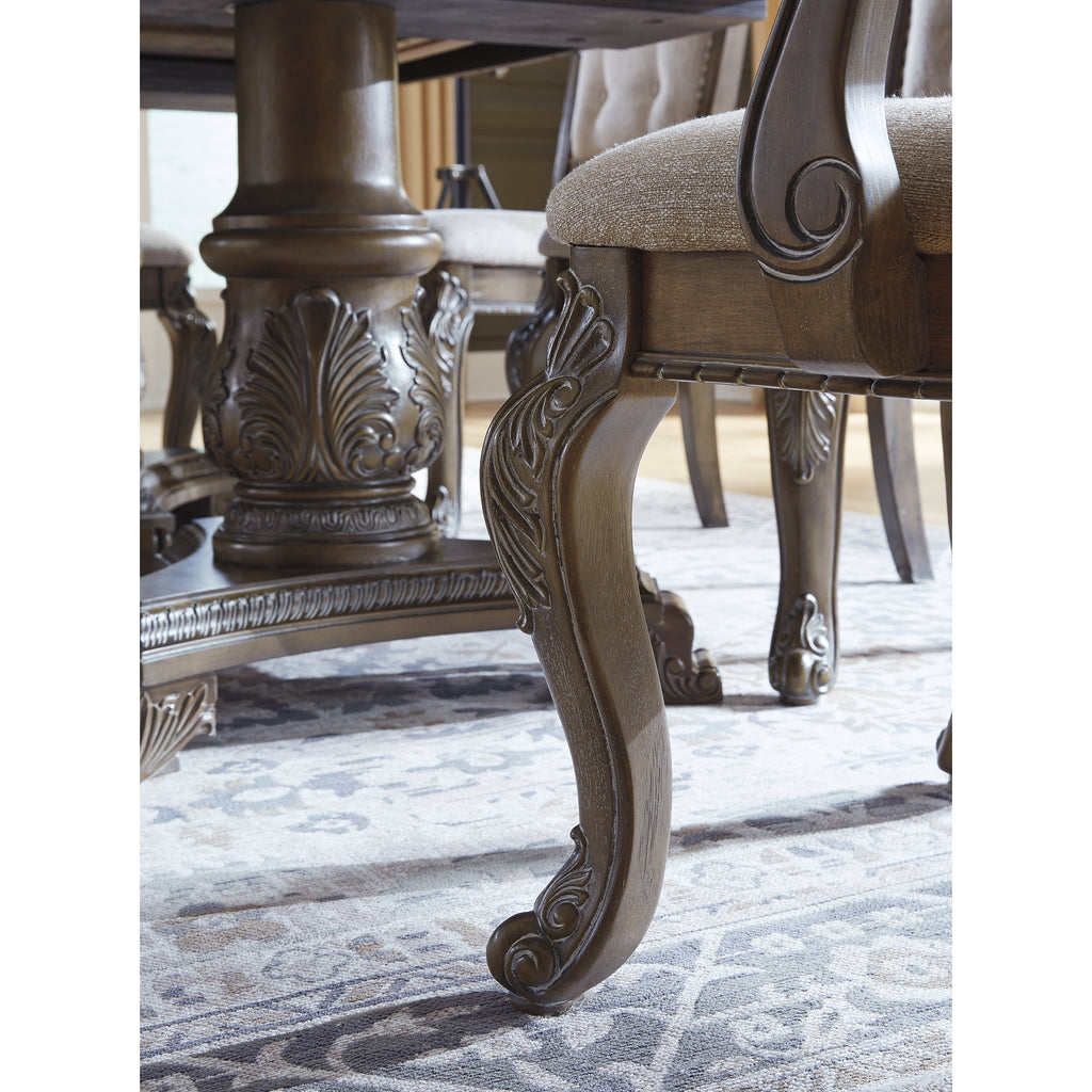 Antique Upholstered Dining Chair, Set of 2, Brown W488822