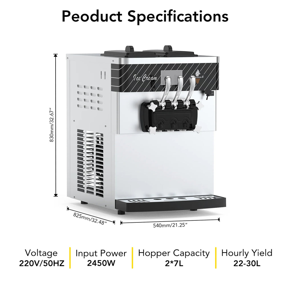 Soft Serve Ice Cream Machine, 3 Flavor Countertop C6855