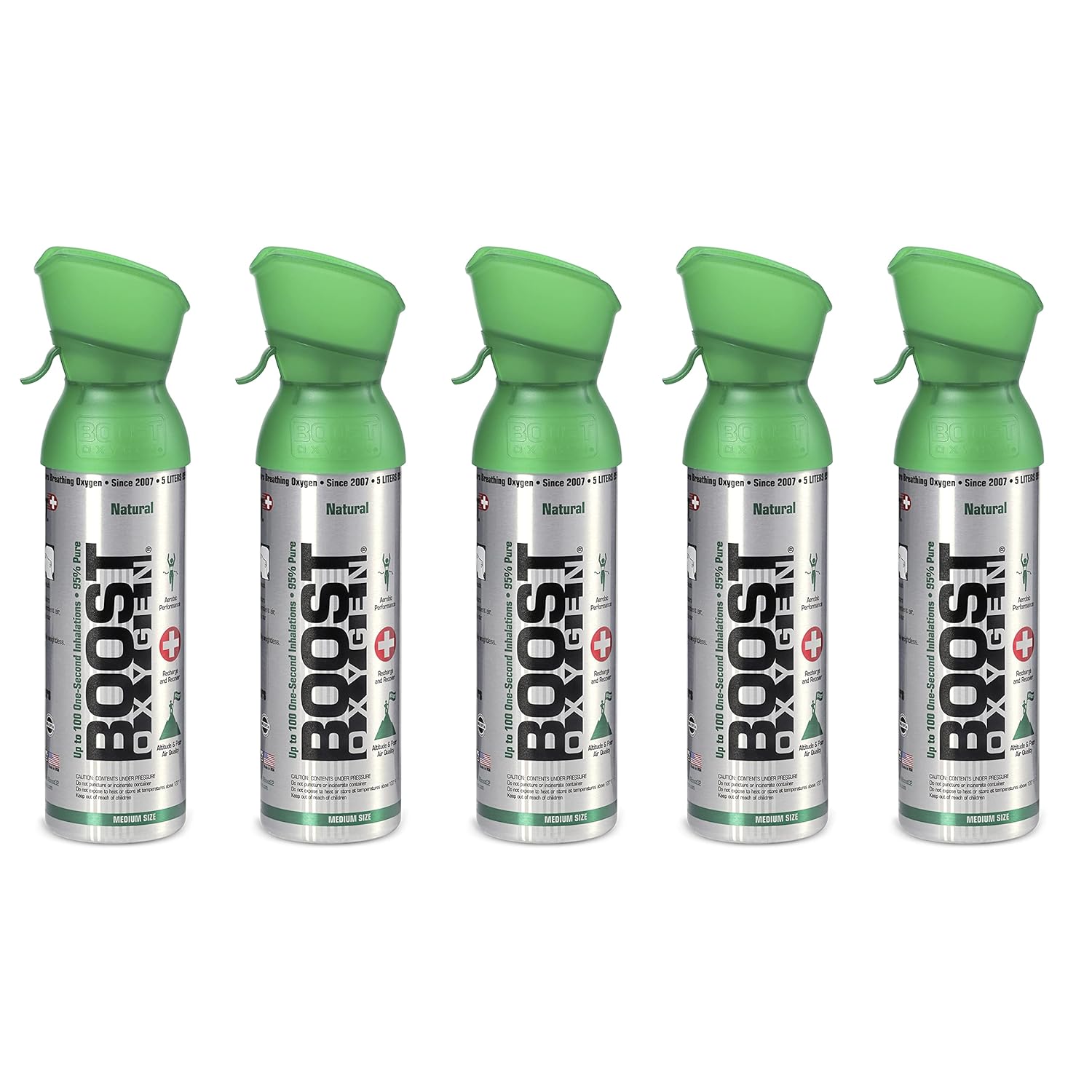 5 Liter Natural Pure Canned Supplemental Oxygen Bottle with Built in Mouthpiece (5 Pack) O2395
