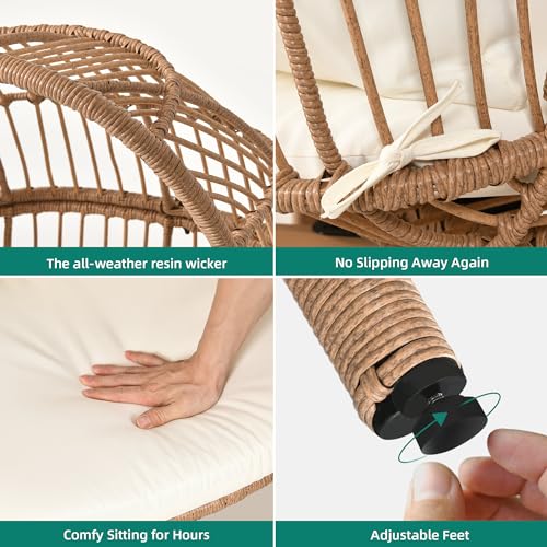 Beige Wicker Egg Chair with Stand & Cushion M137