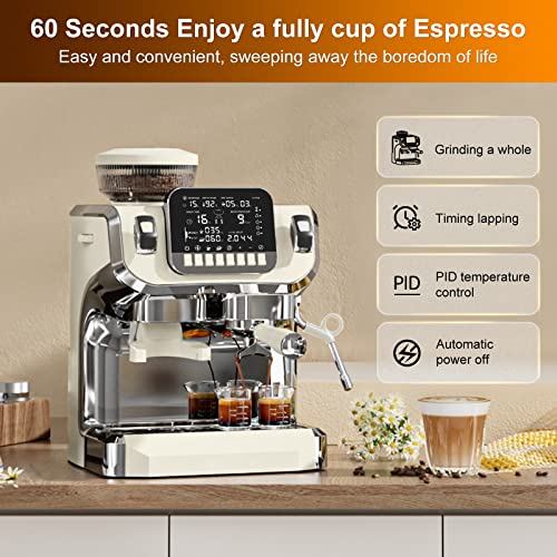 Espresso Machine with Milk Frother, Semi Automatic Coffee Machine with Grinder, 15 Bar Pressure Pump K443