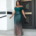 Women off Shoulder Sequin Formal Evening Gowns Plus Size Dress E966