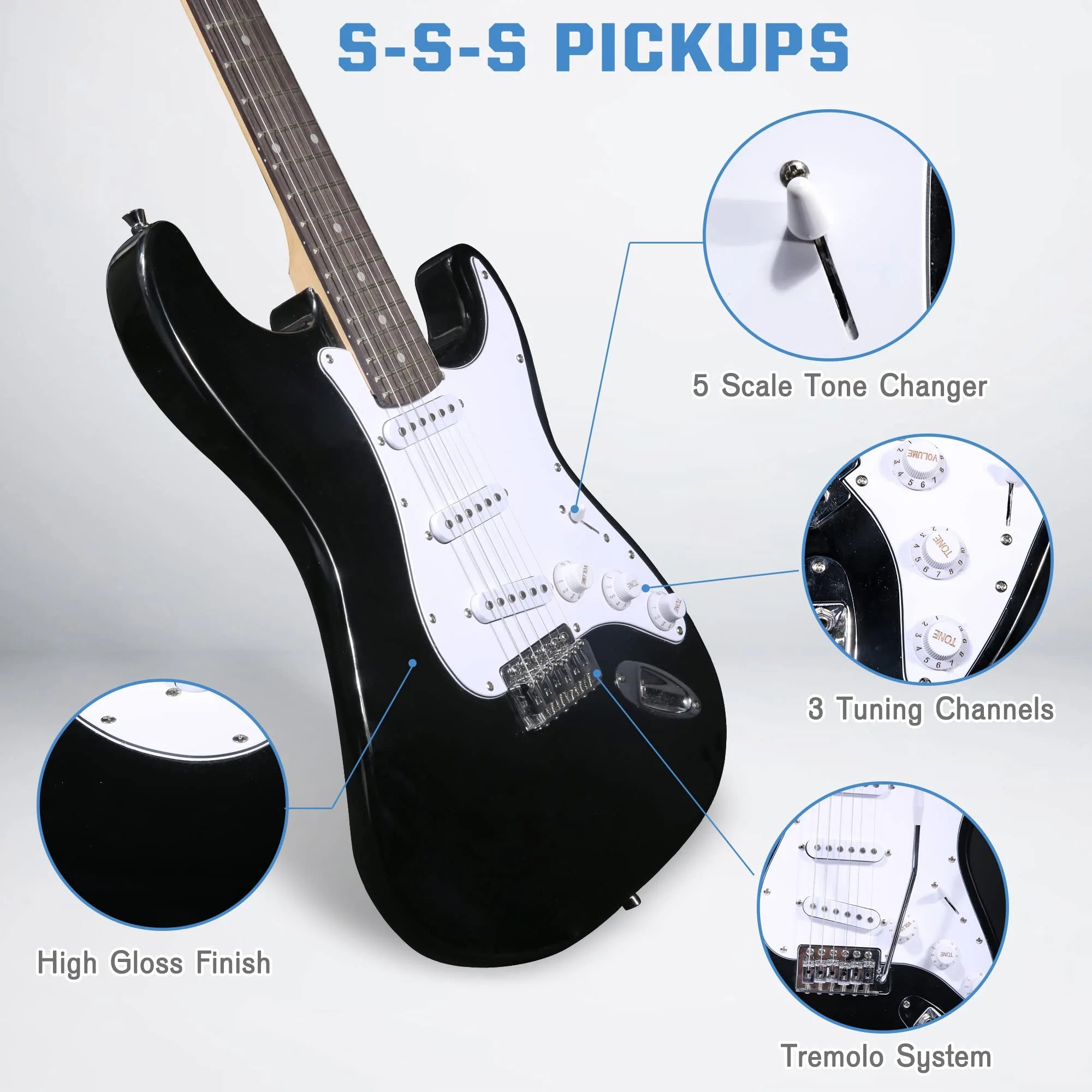 39 Inch Electric Guitar Starter Kit with 10W Amplifier, Carrier Bag, Tuner, Strings, Picks, Cable P2391