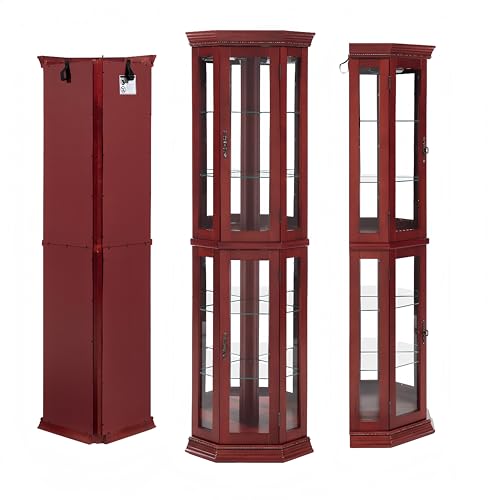 Corner Curio Cabinet Lighted Display with Glass Doors & 4 Adjustable Glass Shelves Z22947