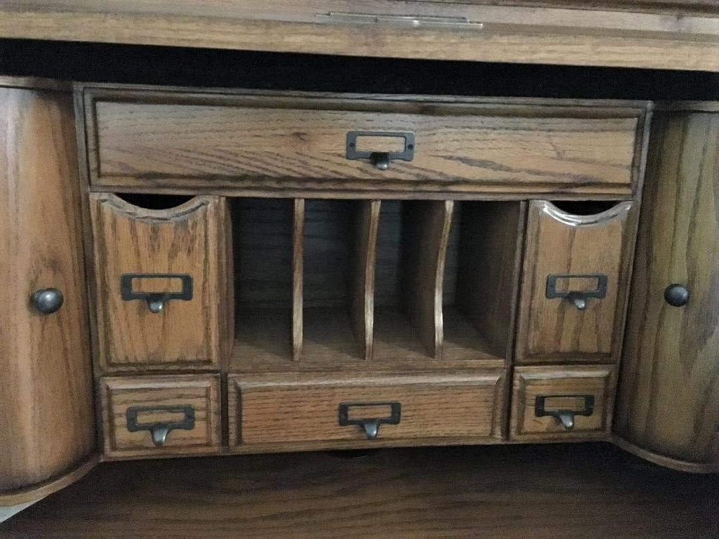 54 inch Solid Oak Wood Roll Top Desk with Locking File Drawers T673135