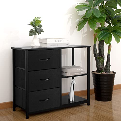 Rustic Brown Fabric 4 Drawer Dresser with 2 Shelves B52795