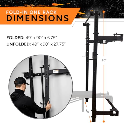 Wall Mounted Folding Power Squat Rack - Heavy Duty Adjustable Pull Up Bar, Home Gym Equipment with Durable J-Cups - Black W258