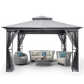10' X 12' Outdoor Patio Gazebo with Mosquito Netting Dark Brown E27932