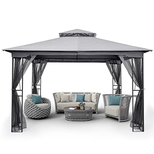 10' X 12' Outdoor Patio Gazebo with Mosquito Netting Dark Brown E27932