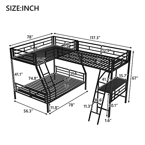 Black Triple Bunk Bed with Desk N830