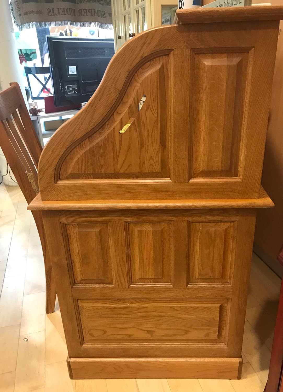 54 inch Solid Oak Wood Roll Top Desk with Locking File Drawers T673135